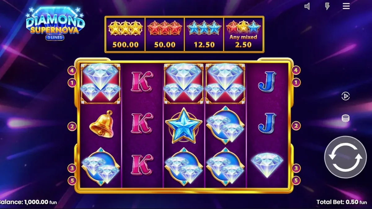 Tampilan visual slot Diamond Supernova dengan latar belakang luar angkasa dan simbol berlian.