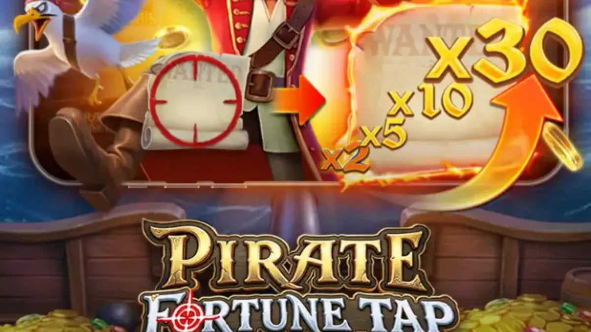 Kapal bajak laut dengan meriam siap menembak target di Pirate Fortune Tap